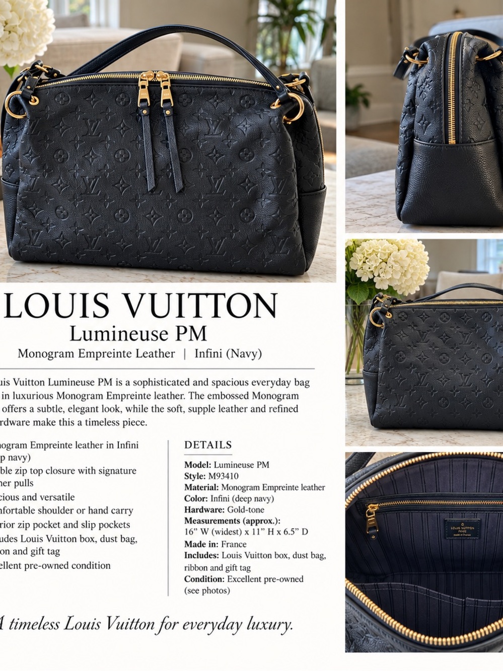Louis Vuitton Lumineuse PM Monogram Empreinte Leather Bag - Navy
